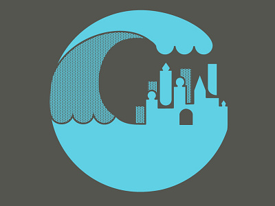 Sunken City atlantis beer blue city folklore france halftone icon skyline wave ys