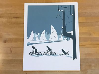Winter ArtCrank artcrank bikes dogs husky illustration poster shadow snow tree