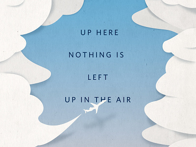 Up Here airplane clouds cut paper depth illustration shadow