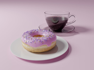 Donut & Coffee cup 3d 3d art 3d design 3d model blender blender3d cup donut food glass pink texture