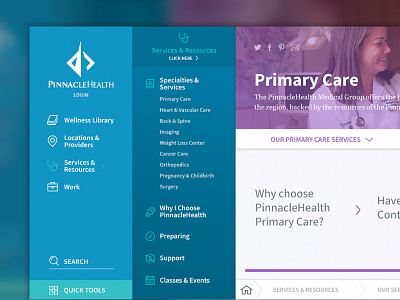 Secondary Navigation health healthcare interaction menu navigation ui web website
