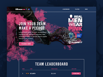 Real Men Wear Pink Microsite acs concept lacrosse mll pink pledge pledgeit ui website