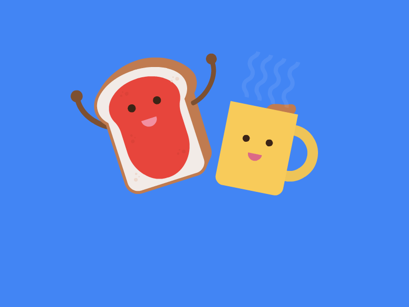 Google BreakfastBriefing - Tea & Toast animation blue breakfast cartoon fun google illustration jam jump play spring toast