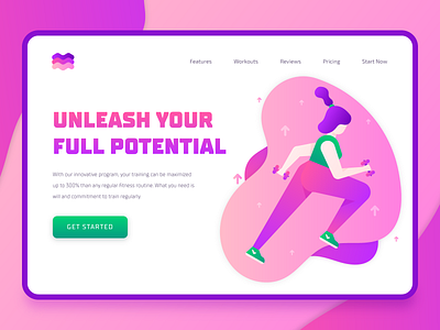 Fitness Sport Landing Page 1 2d 2d character cardio character diet exercise fitness fitness app flat illustration landing page modern purple technology ui ux vector weight weight loss yoga