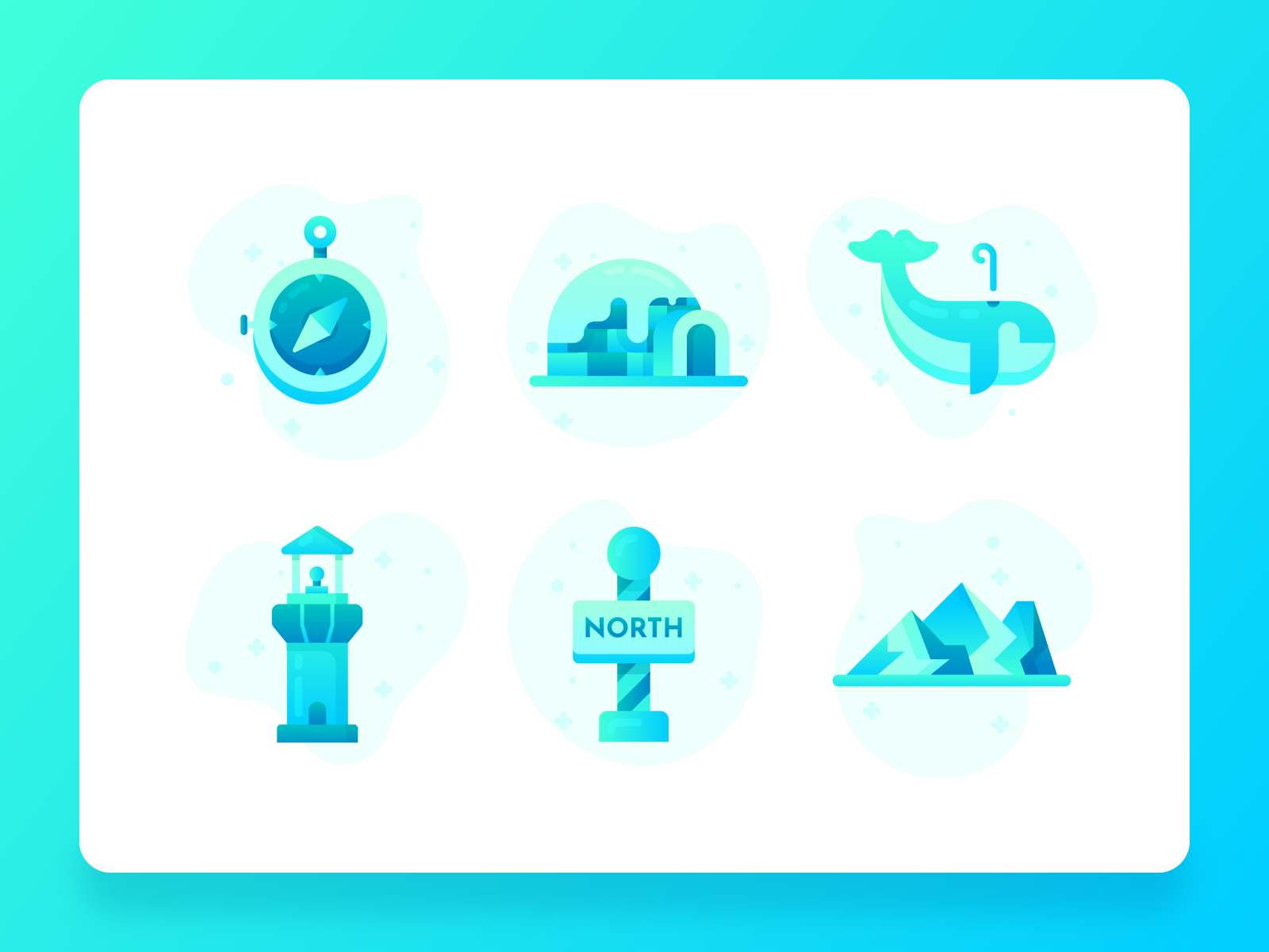 Antarctica Icons 2 2d antarctica blue cold compass eco flat freeze global warming icon icon set igloo illustration mountains north pole south pole ui ui icon vector whale