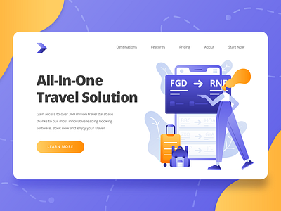 Travel Startup Landing Page 2 2d booking booking app business character finance flat flight flight app girl illustration landing page modern startup travel travel app ui ux vacation vector