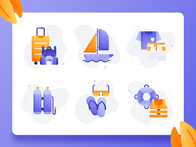 Travel Startup Icons 2 2d beach boat booking app flat flat illustration flight holiday icon design icon set modern scuba diving startup travel travel app travel icon travel startup ui design ux vacation