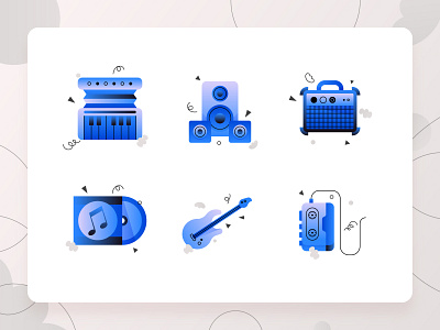 Music Icons 1 2d album amplifier bass blue casette flat guitar icon icon set illustration mixtape music piano speaker ui ux vector vinyl web design