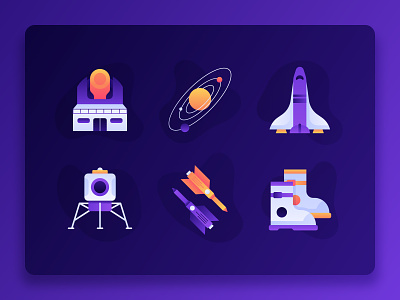 Space Icon 2 2d astronaut constellation dark flat icon icon set illustration planet purple rocket science solar system space star startup technology ui universe vector