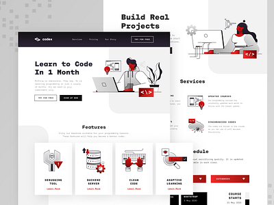 Programming Course Web Design UI/UX 2d black business character code coding developer flat illustration javascript landing page online course programmer programming programming course red startup ui ux web design