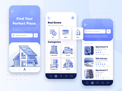 Real Estate Property UI/UX Mobile App 2 2d apartment app architecture blue booking booking app building business flat house interior lease mobile office property real estate rent ui ux