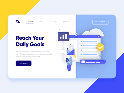 Productivity Platform 3D Landing Page 3d 3d model blue business c4d finance illustration landing page mobile mobile ui productivity team teamwork time tracking ui ui design ux web design website yellow