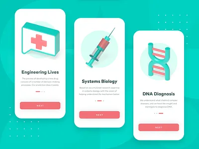 Biotech Medical Startup App Onboarding UI/UX 3d app biology biotech c4d dna doctor health illustration medical medicine mobile mobile app onboarding research startup syringe ui ux web design