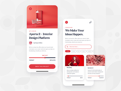 Crowdfunding App Main UI/UX 2d backing business crowdfunding design finance flat funding idea illustration interaction kickstart mobile mobile app money red responsive startup ui ux