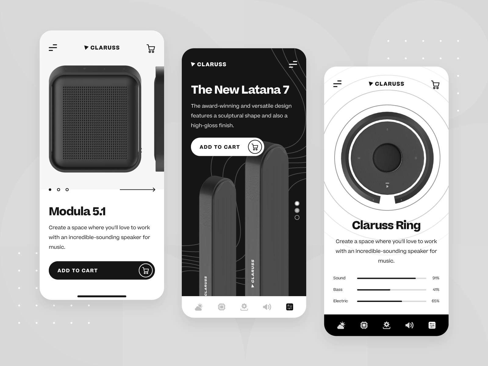 Claruss Bluetooth Speaker Main UI/UX App Screen by Samuel Oktavianus