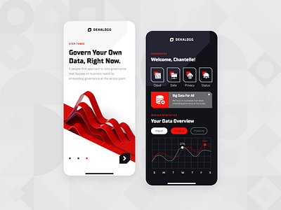 Dekalogg - Data Analytics Marketing Mobile App UI/UX 3d analytics app artificial intelligence big data black business cloud data database development fintech icon machine learning marketing mobile red technology ui ux