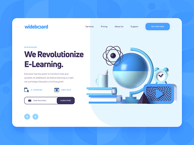 Wideboard: E-Learning Course Platform Landing Page 1 3d academy blue book clean course discover e learning education illustration landing page learning online productivity startup study tutorial ui university ux