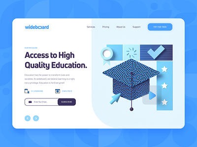 Wideboard: E-Learning Platform Landing Page 4 3d academy black blue course digital education icon landing page learning online productivity startup teach teacher ui university ux web web design