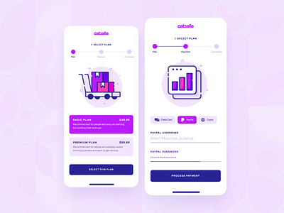 Caballa — Pricing/Payment Checkout Mobile UI/UX 4 2d animation app checkout credit card ecommerce finance flat icon illustration interaction mobile payment pricing purple shopping startup ui ux vector