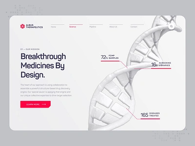 Albus Therapeutics - Web UI/UX Interaction 3 3d animation biology biotech chemistry dna drug drug discovery health illustration medical medicine pharmaceutical protein red science ui ux web design white