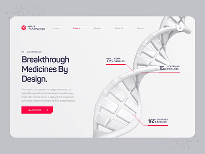 Albus Therapeutics - Web UI/UX Interaction 3 3d animation biology biotech chemistry dna drug drug discovery health illustration medical medicine pharmaceutical protein red science ui ux web design white