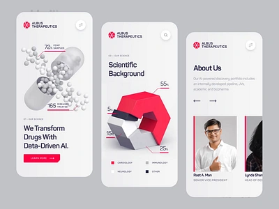 Albus Therapeutics - Mobile Landing Screen UI/UX 3d animation biology biotech chemistry dna drug health healthcare illustration medical mobile pharma pill red science startup ui ux white