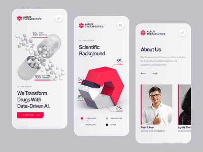 Albus Therapeutics - Mobile Landing Screen UI/UX 3d animation biology biotech chemistry dna drug health healthcare illustration medical mobile pharma pill red science startup ui ux white