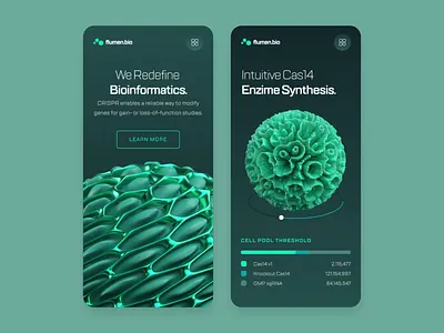 Flumen Bioscience — Mobile UI/UX 2 3d animation biology biotech cancer chemistry crispr dna drug green health illustration medical mobile pharma protein science technology ui ux