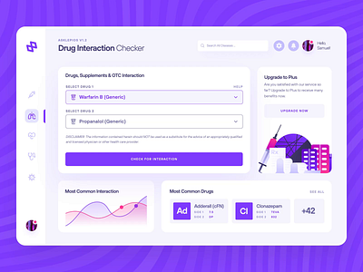 Asklepios Health - Drug Interaction Checker UI/UX 2d animation biology cure dashboard disease doctor drug flat health illustration medical medicine pharma pill purple science ui ux web design