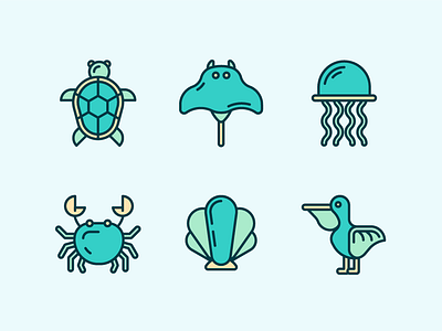 Marine Life Icons 1 bird crab crabs fish fish icon fishes jellyfish line icon marine life nautical ocean ocean icon oyster seagull shell stingray turtle turtle shell