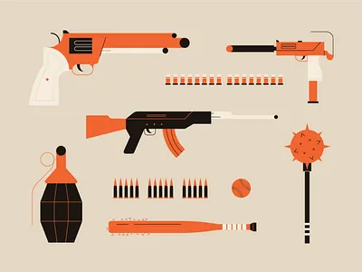 Weapons Collection 1 ak 47 ak47 baseball baseball bat bullet bullets danger defense evil grenade illustration mace pistol revolver self defense tec9 terror uzi war weaponry