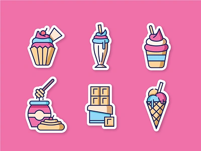 Sweet Dessert 2 2d cake chocolate dessert flat icon honey ice cream ice cream cone icon icons illustration line icon milkshake muffin pancake strawberry sweet ui ux vanilla