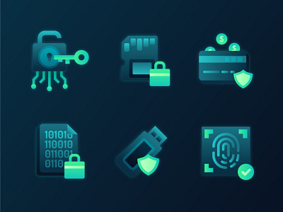 Cybersecurity Icons 1 2d blockchain computer icon crypto wallet cryptocurrency encryption fingerprint fintech flat hacking icon icon set illustration security security app sim card transaction ui ux vector