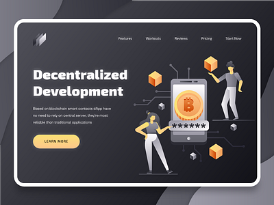 Blockchain Landing Page 2 2d bitcoin business crypto cryptocurrency ethereum finance fintech flat illustration landing page modern money startup technology ui ux vector wallet web design