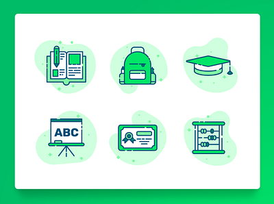 Education Icon 1 2d back to school backpack book certificate education flat graduation green icon icon set illustration learning line icon math startup teaching ui university ux