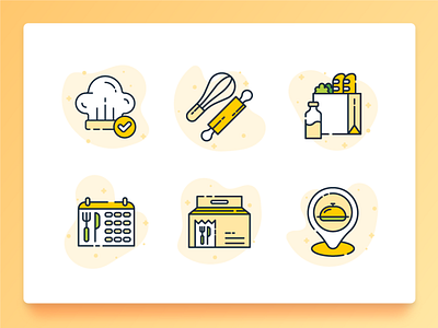 Food Icon 1 2d bakery beverage breakfast chef cooking delivery dinner flat food food delivery fork grocery icon icon set illustration line icon milk ui ux