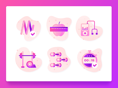 Fitness Icons 2 2d diet exercise fitness fitness app flat flat illustration gym healthy icon icon set music purple stopwatch ui ux web design weight weight loss weightlifting