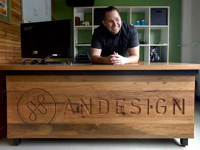 Andesign Logo & Custom Desk by Drew at nicelogo.com ampersand desk freelancer identity nice logo workstation