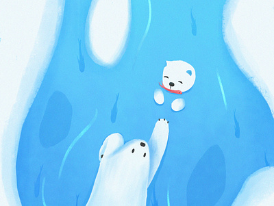 Catch fish amimals art bear fish ice illustration polar bear