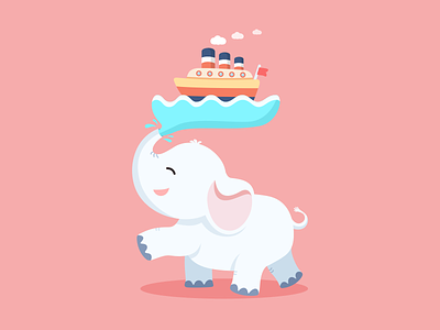 Small water elephant amimals could cruise cute design illustration mirocat water