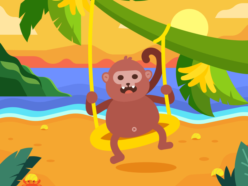 Monkey amimals banana cute design illustration mirocat monkey sea summer swing