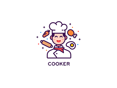 Cooker carrot chicken design drawing egg foods head portrait icon illustration rolling pin