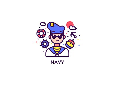 Navy anchor bird could design icon illustration lifebuoy line seagull ship steering sun ui wheel