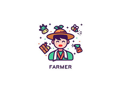 Farmer amimals bee character cow design fruit garden icon illustration line plant storage ui watering