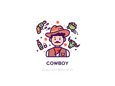 Cowboy amimals art beer bone car character design gun head portrait icon illustration line revolver ui