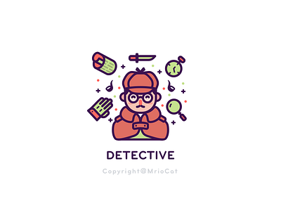 Detective characters design gloves icon illustration line magnifier newspaper pipe pocket watch probe smile ui