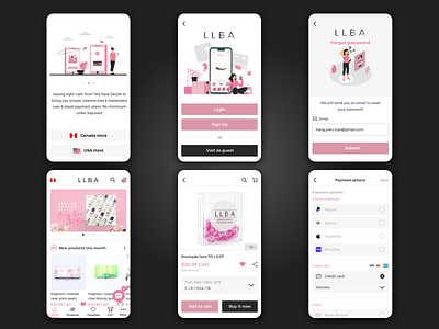 LLBA - E-commerce app application black branding clean design clean ui design ecommerce pink product design ui uiux ux white