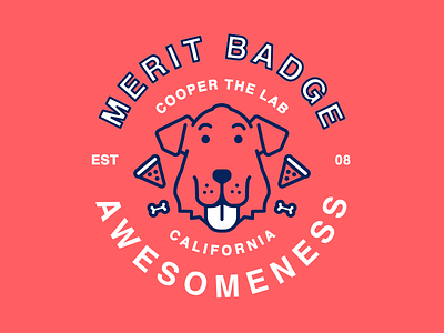Cooper the lab: Merit Badge of Awesomeness Stickers awesomeness badge dog flat design illustration labrador pet vector