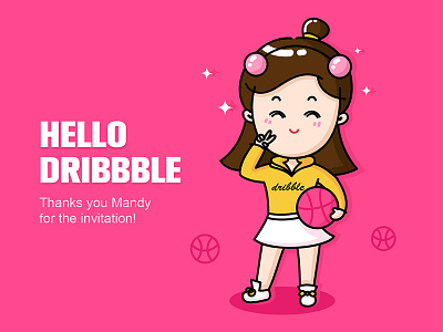 Hello Dribbble basketball first girl hello illustration shot