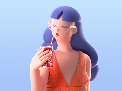 The girl who drinks cola 3d c4d characters